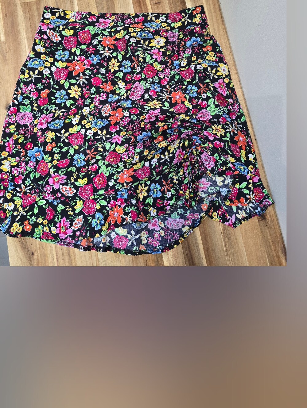 Revamped Black Floral Skirt with Multicolor Blooms